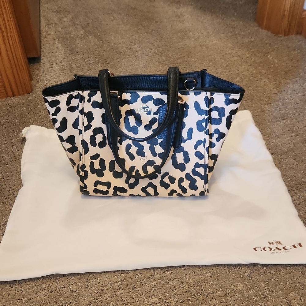 Coach Black and Cream Animal Print Tote